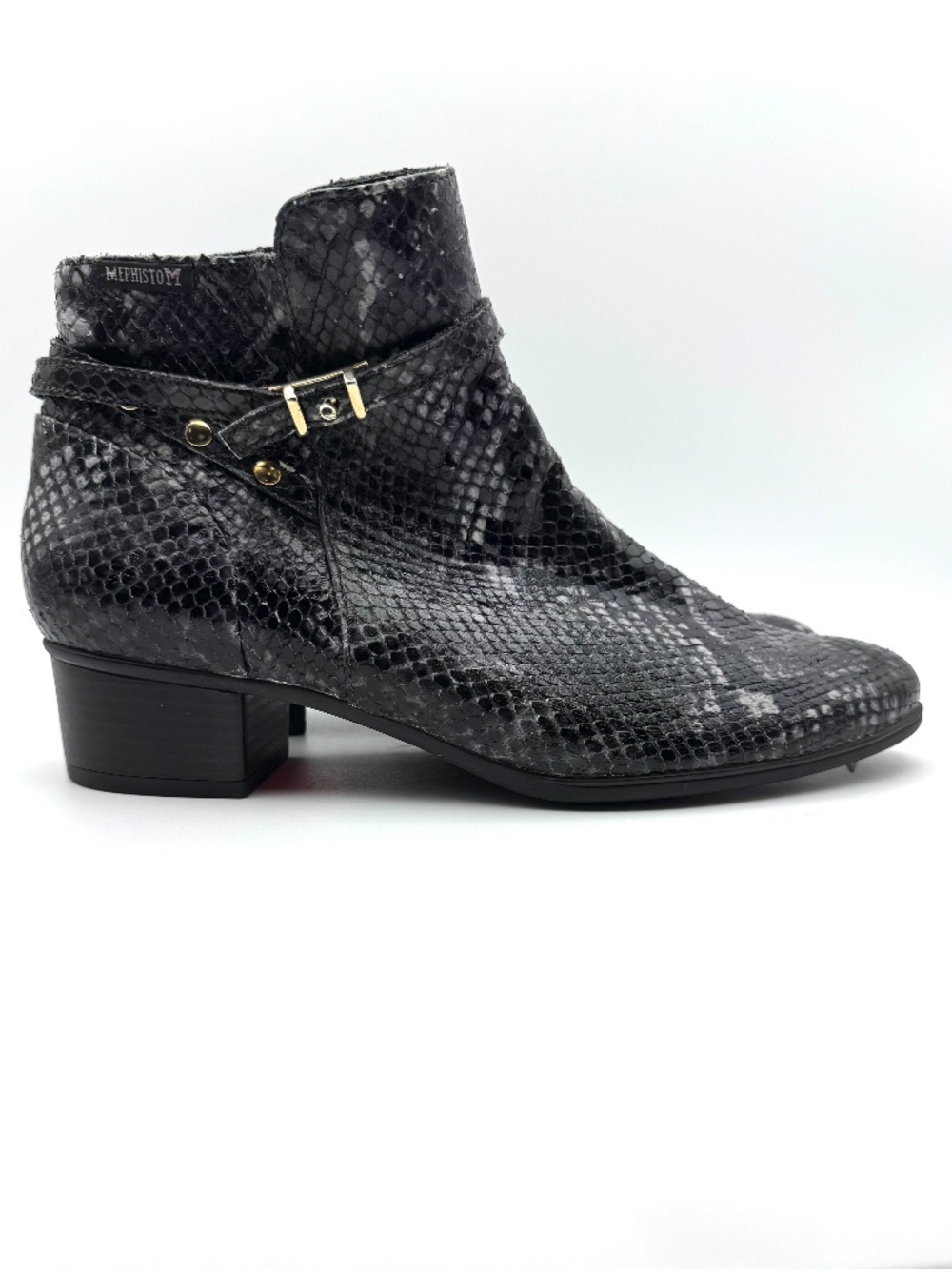 NWT Mephisto Renza Snakeskin Embossed Leather Ankle Boots Grey/Black